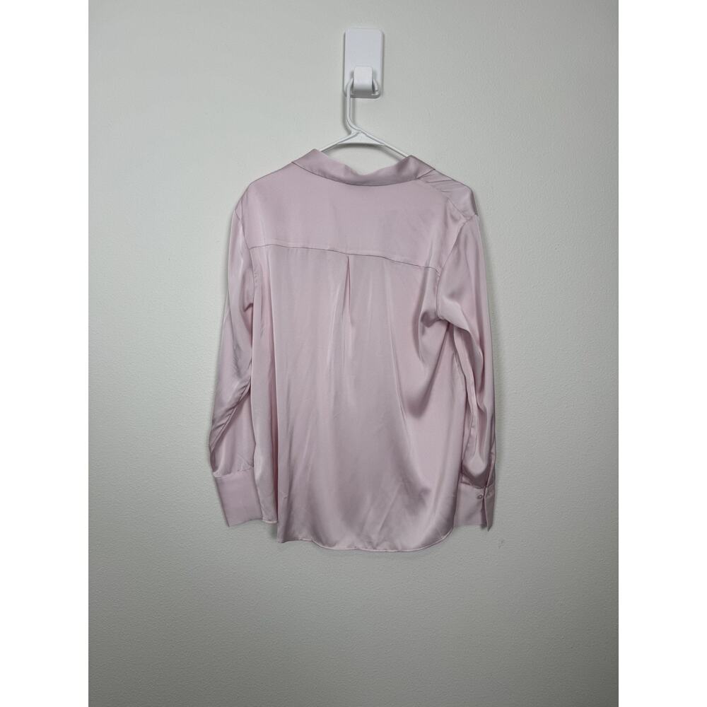 Soft Pink Satin Shirt Womens Medium Button Front Long Sleeve Top Maison D'Amélie - Picture 5 of 7
